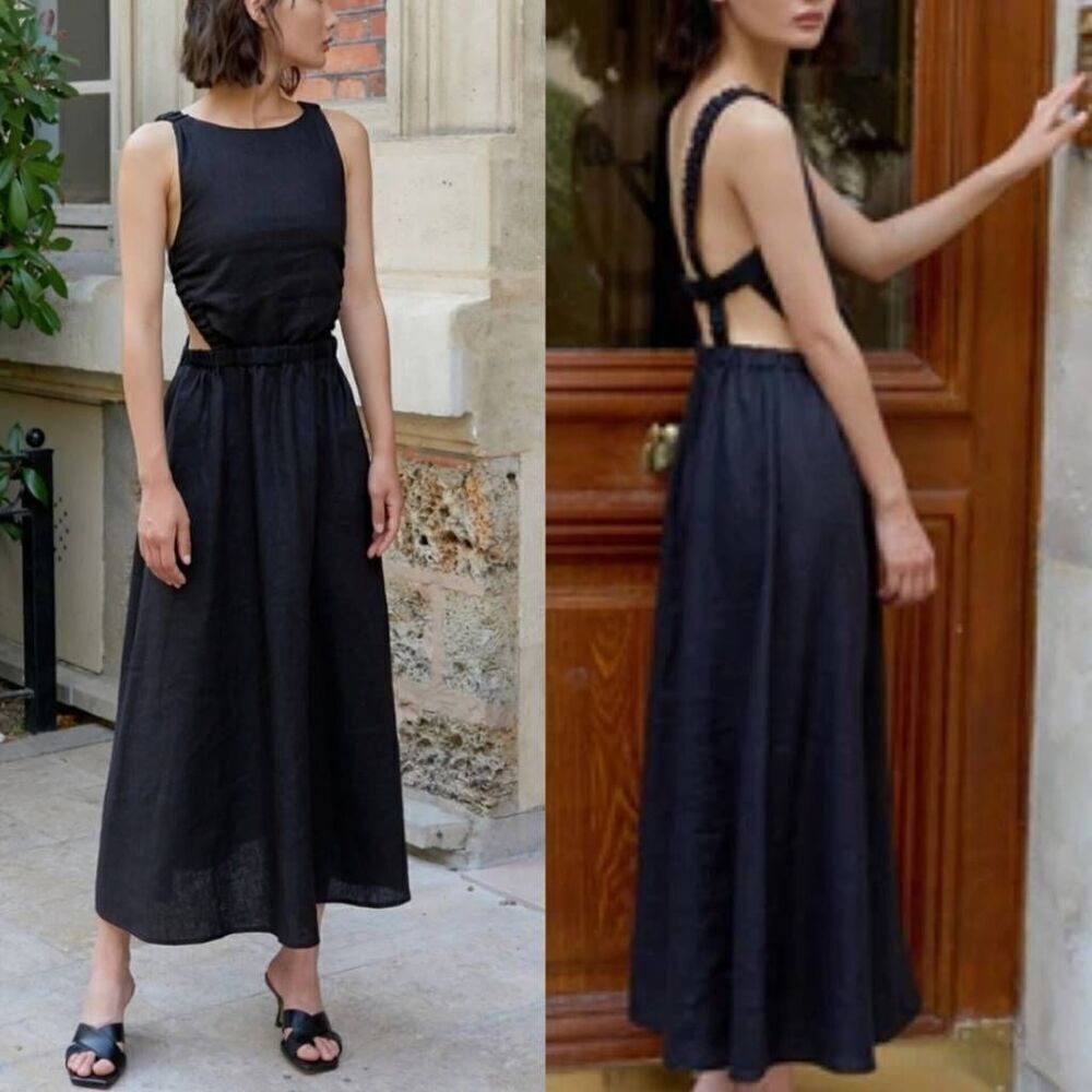 Pixie Market Black Linen Dress Medium Beatrice XS